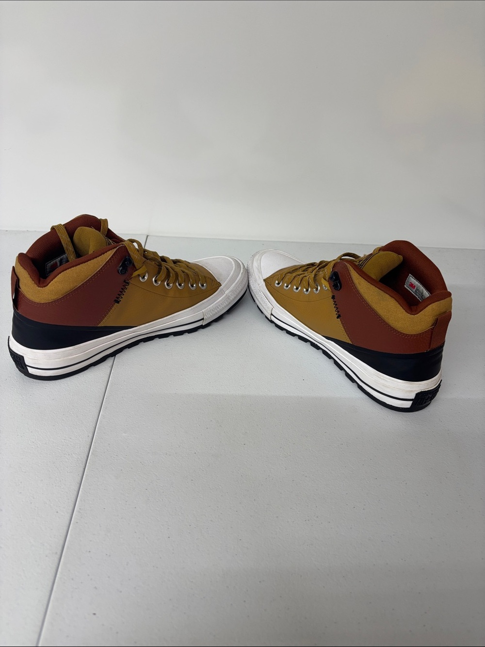 Converse High-Top Sneakers in Mustard Yellow and Rust Brown - Picture 6 of 11